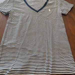 Women’s Ralph Lauren sport cotton blouse Large Navy white Striped Tee V-neck